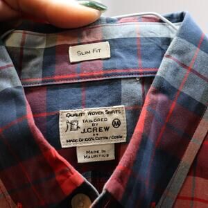 J.Crew Quality Woven Shirt Men’s M Red Blue Plaid Cotton Slim Fit